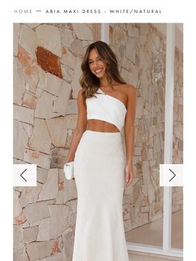Billy J stunning One-Shoulder White/Tan Linen Dress